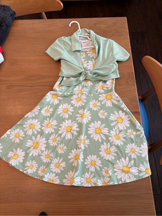 Beautees Other - Beautees Mint Green Daisy Print Dress with Tie-Front Top